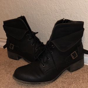 Black leather booties